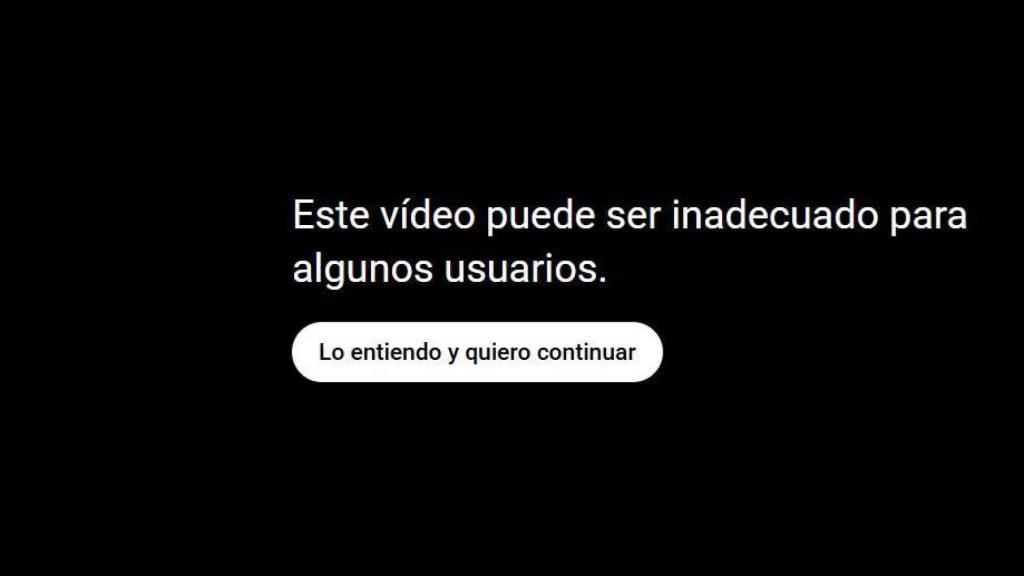 Captura del vídeo de Youtube con la advertencia.