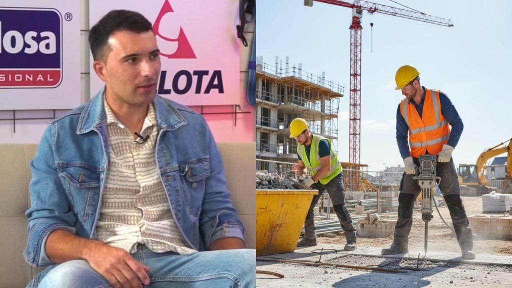 Imagen de Juan Diego y una imagen generada por IA de trabajadores de la construcción.