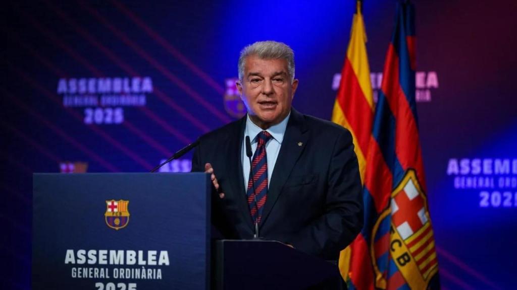 Joan Laporta, durante la Asamblea general ordinaria del Barça.