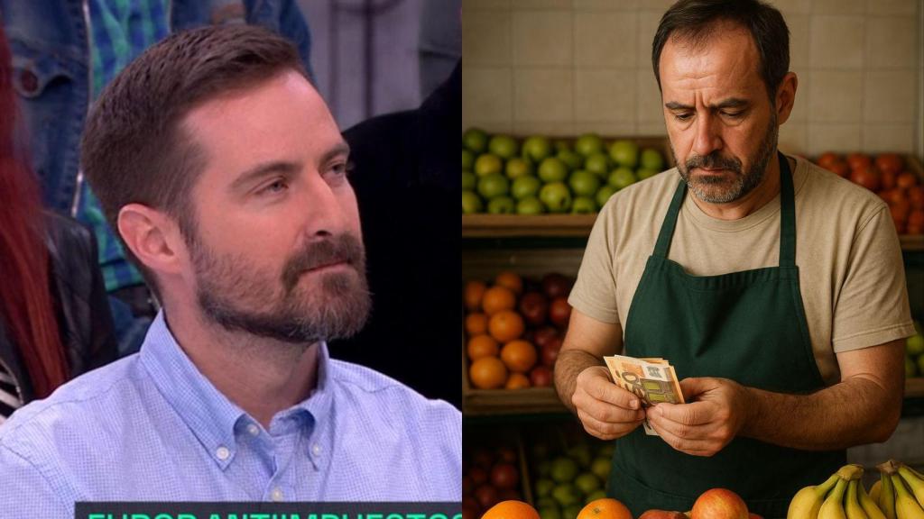 Imagen de Pascual Ariño y una imagen generada por IA de un autónomo trabajando.