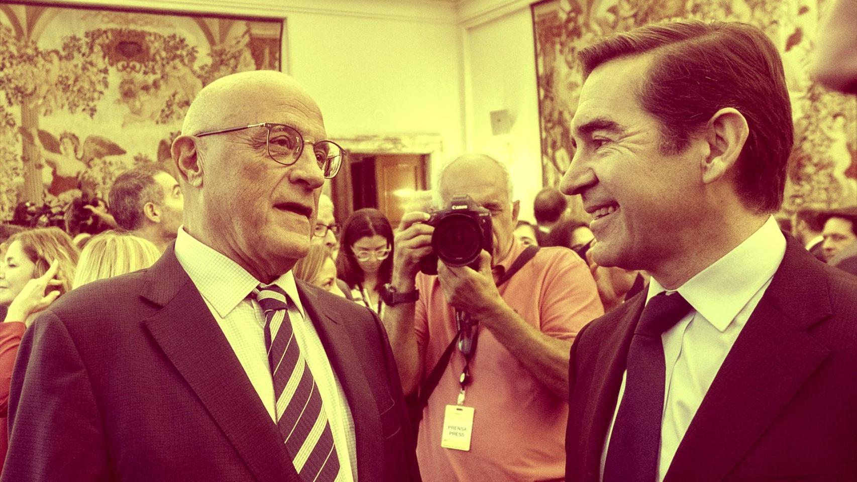 El presidente del BBVA, Carlos Torres Vila y el presidente del Banco Sabadell, Josep Oliu