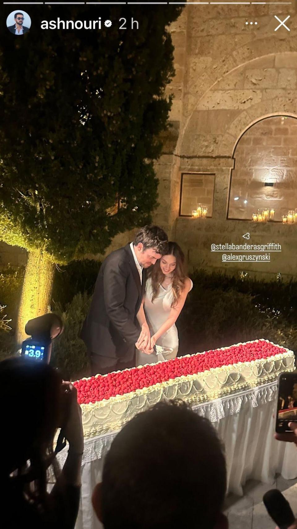 Stella del Carmen y Alex Gruszynski cortan la tarta nupcial en su boda, celebrada el 18 de octubre en la Ribera del Duero.