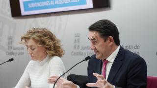 El consejero de Medio Ambiente, Vivienda y Ordenación del Territorio, Juan Carlos Suárez-Quiñones, durante la presentación de las ayudas al alquiler de la Junta de Castilla y León, este lunes
