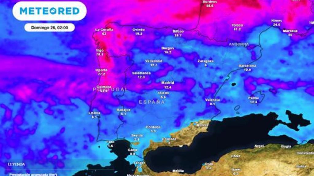 Mapa con la llegada de los ríos atmosféricos a la Península Ibérica esta semana