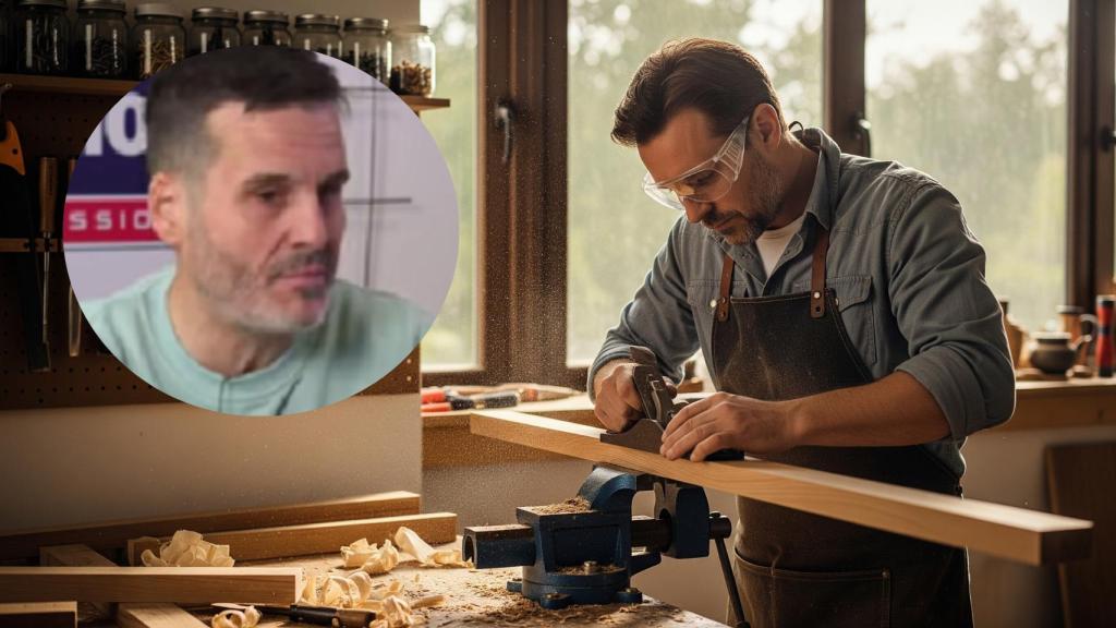 Montaje de Selu Marín con un carpintero en una imagen creada con IA.