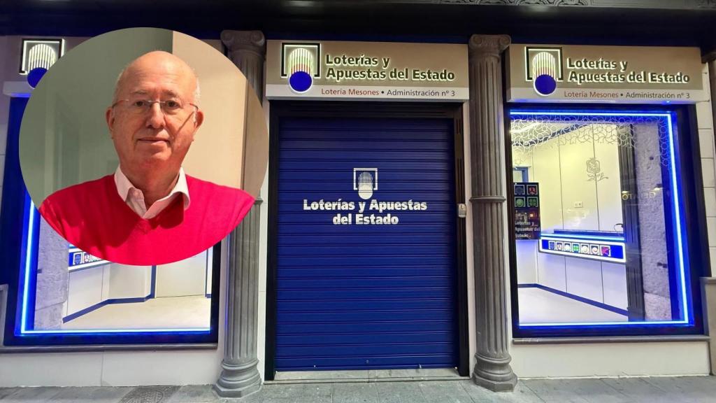 Montaje de Manuel Velasco con una administración de lotería.