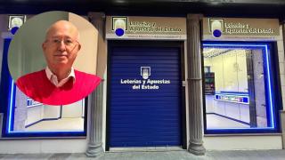 Montaje de Manuel Velasco con una administración de lotería.