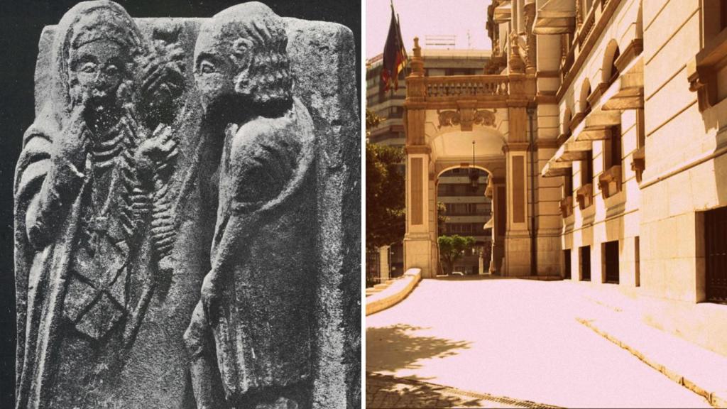 La pieza ibérica robada y el Palacio de la Diputación, donde se encontraba el museo.