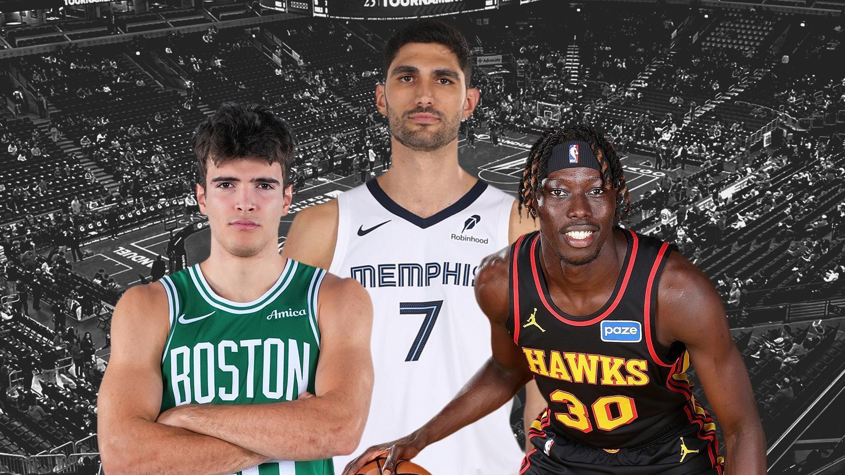 Hugo González, Santi Aldama y Eli Ndiaye, con sus respectivos equipos de la NBA.