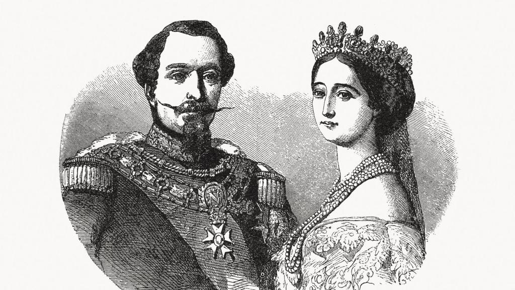 Napoleón III y Eugenia, grabado en madera, publicado en 1900.