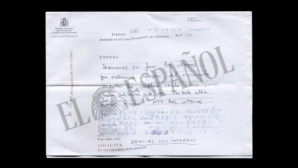 Imagen de la instancia enviada por varios internos de la prisión de Ceuta.