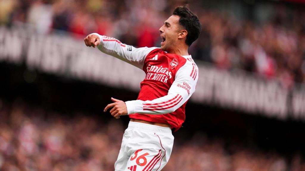Zubimendi celebra un gol con el Arsenal