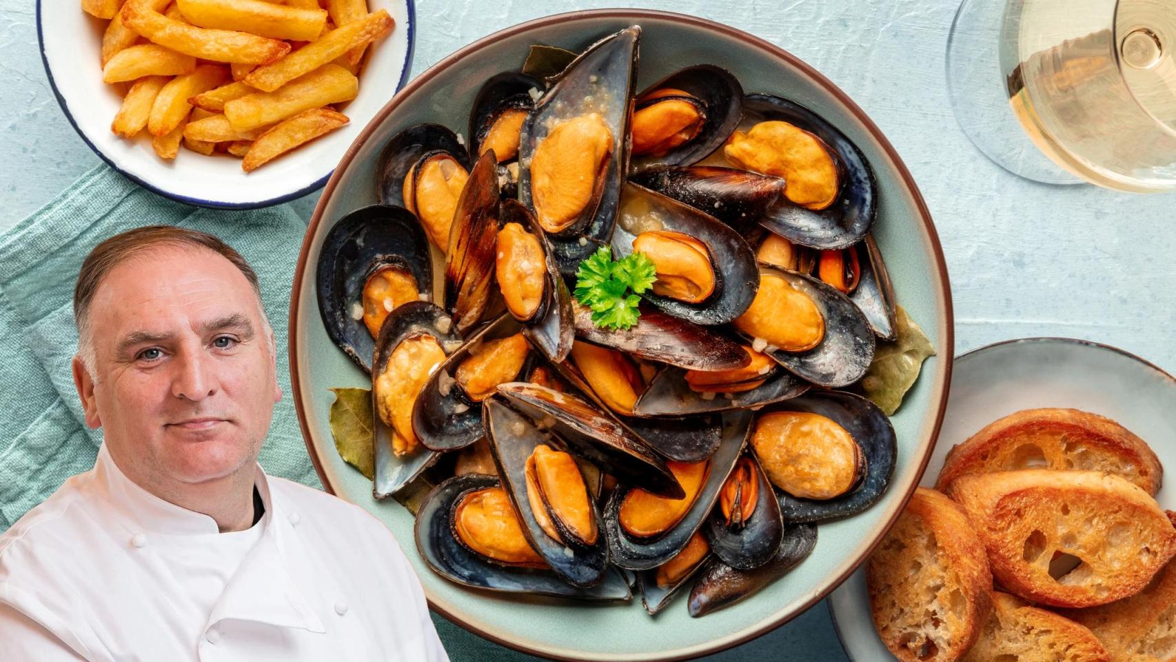 José Andrés, chef, en un montaje de El Español