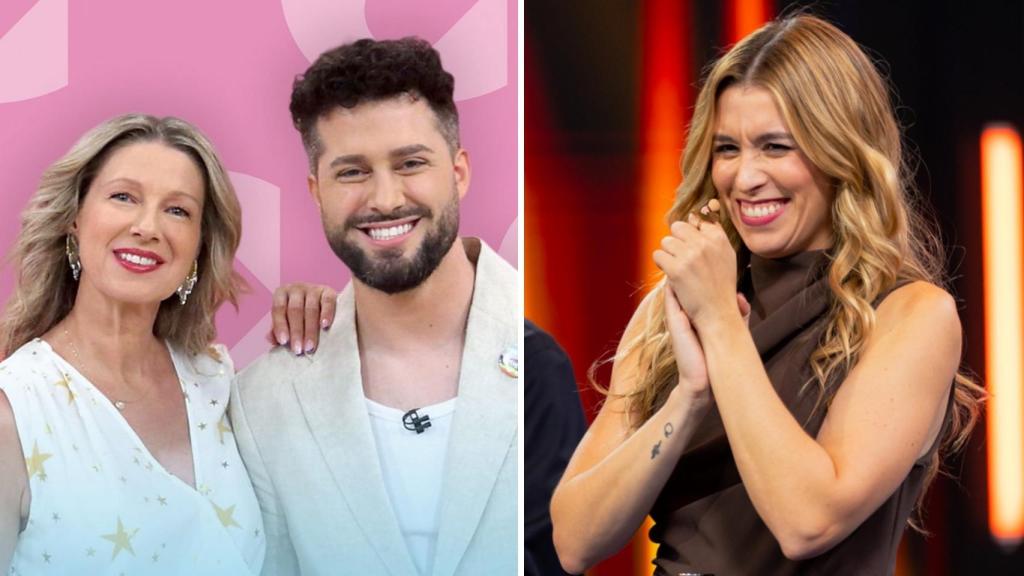 Anne Igartiburu y Javier de Hoyos, presentadores de 'D corazón' a la izquierda y Eva Soriano, de 'Cuánto, cuánto, cuánto', a la derecha, en un montaje hecho por BLUPER..