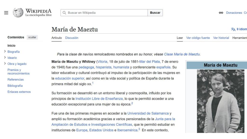 Página en Wikipedia de María de Maeztu