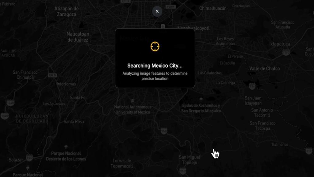 La IA Geospy localizando una imagen capturada de un vídeo del cartel en Telegram.