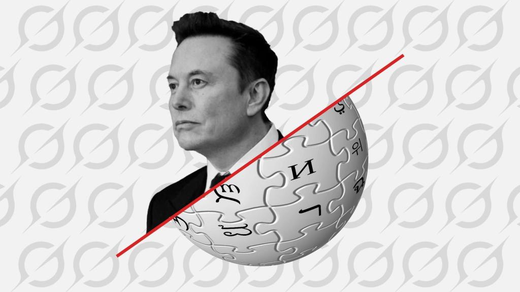 Montaje con Elon Musk y los logos de Wikipedia y Grok
