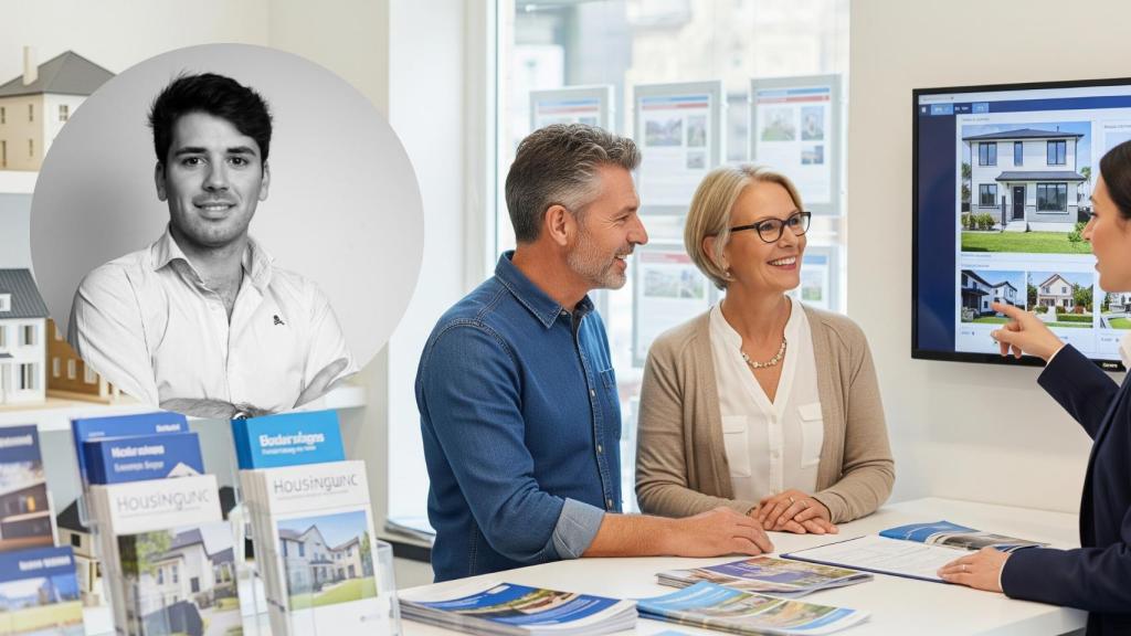 Montaje de Juan Carlos Soldado con una pareja comprando vivienda en una imagen creada con IA.