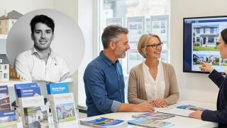 Montaje de Juan Carlos Soldado con una pareja comprando vivienda en una imagen creada con IA.