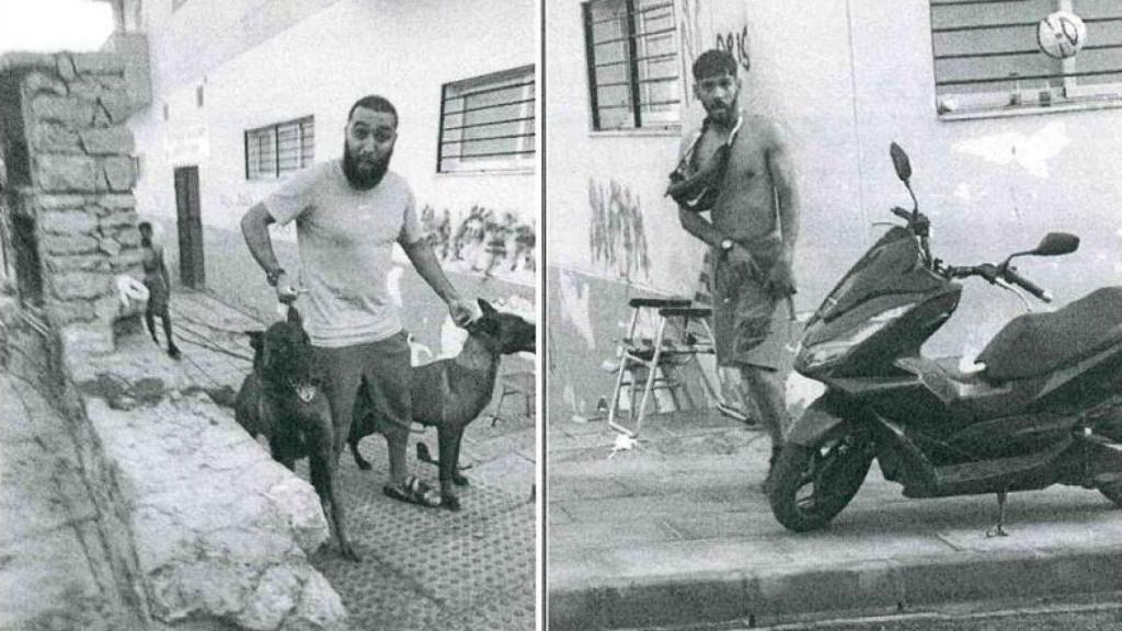 'Bily Popeye', a la izquierda, con dos perros de presa, y al la derecha, otro miembro del clan de 'Los Popeyes', durante los seguimientos a los que fueron sometidos por la Policía Nacional.