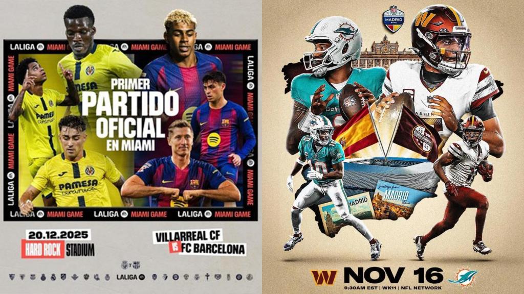 Cartel promocional del partido de La Liga en Miami y el de la NFL en el Bernabéu