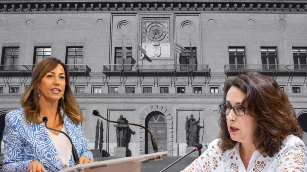 Natalia Chueca, alcaldesa de Zaragoza, a la izquierda y Eva Torres (Vox) a la derecha.