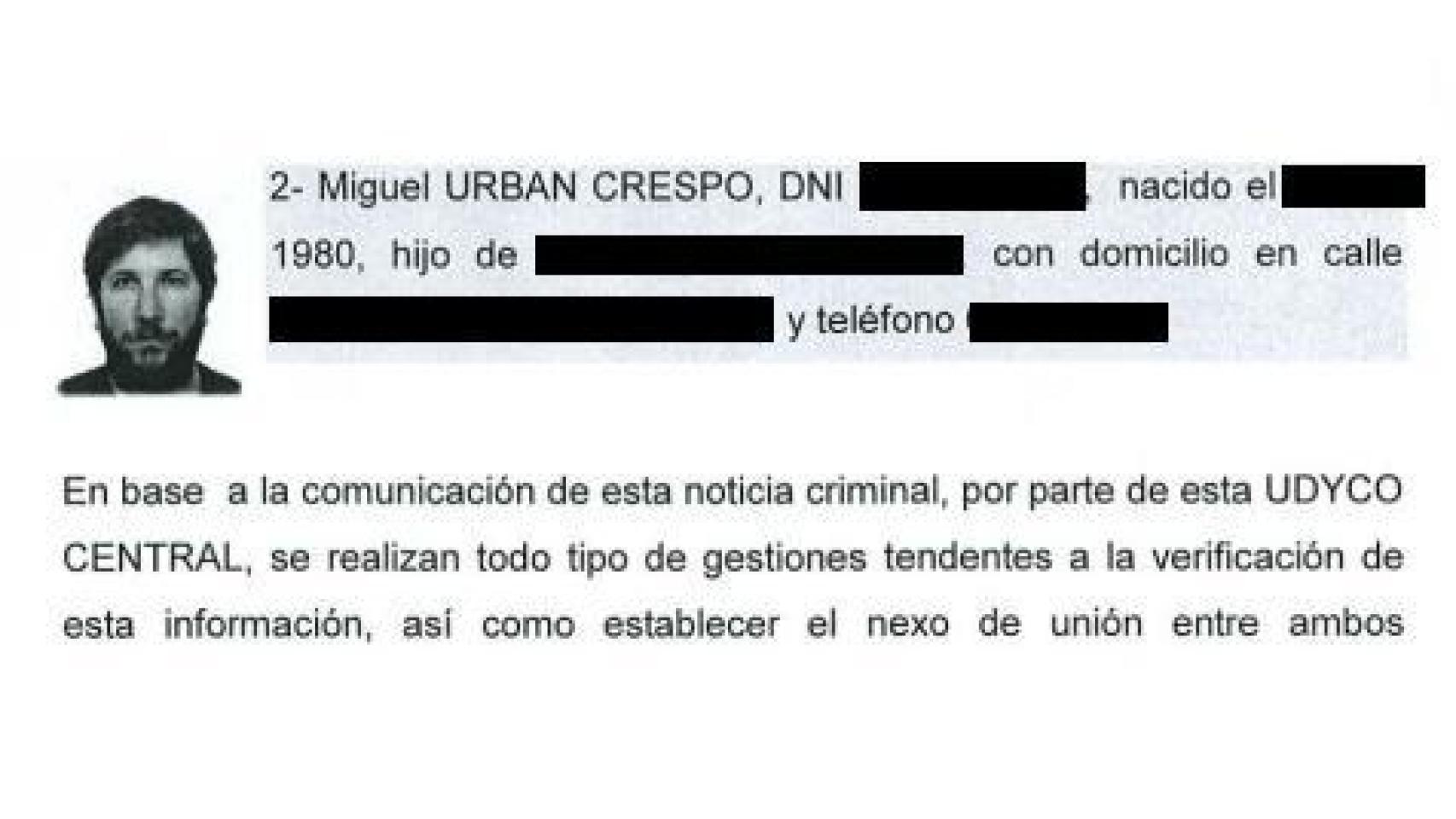 Imagen de Urbán en las diligencias abiertas por la Fiscalía Antidroga.