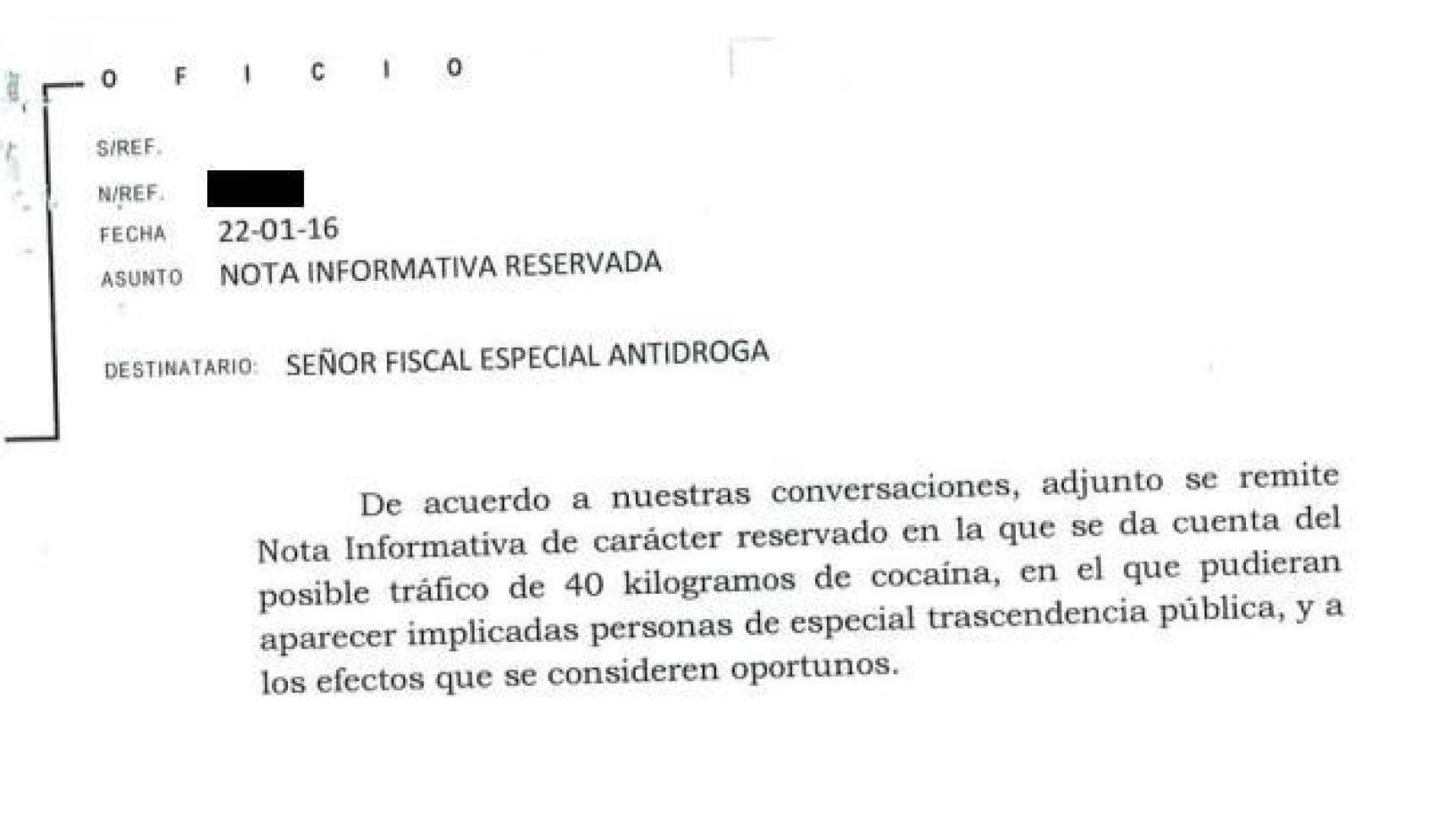 El oficio del CITCO dirigido a Antidroga.