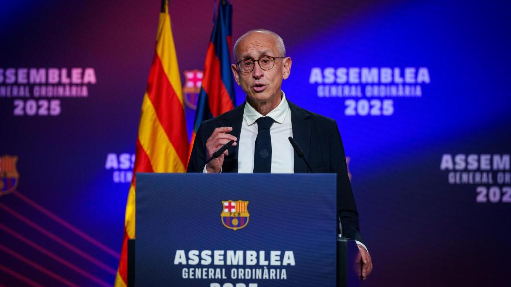 Ferran Olivé, durante su comparecencia en la Asamblea General Ordinaria del Barça.