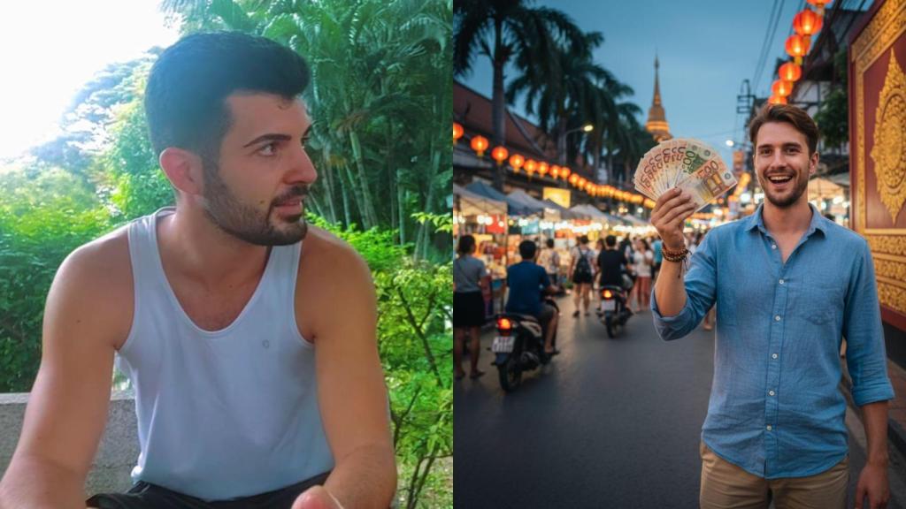 Imagen de Sergio y una imagen generada por IA de un joven en Tailandia.