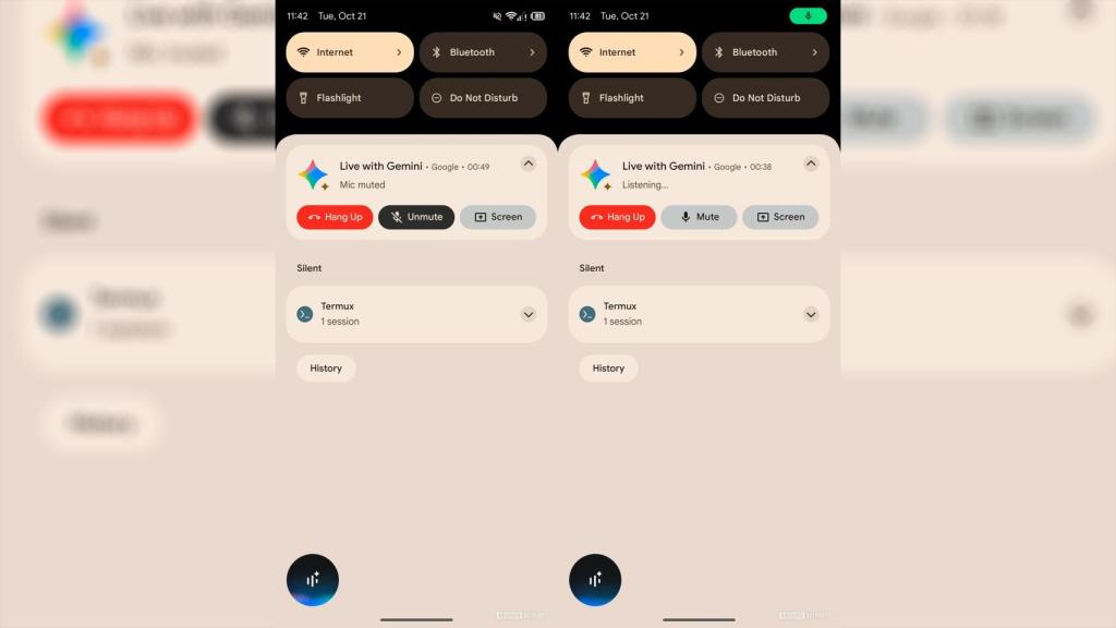 El nuevo botón de Gemini Live en la cortina de notificaciones