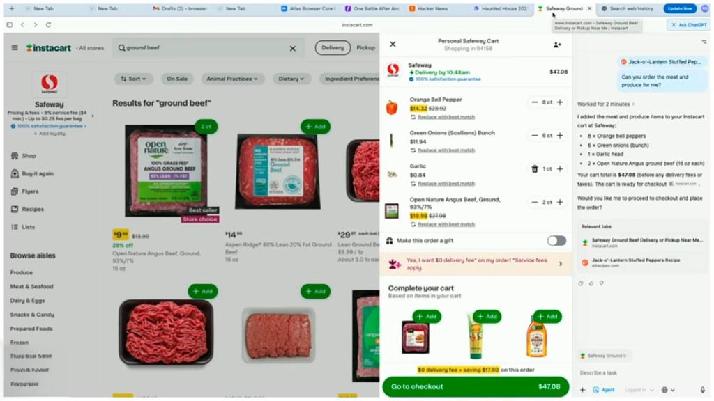 El agente de ChatGPT Atlas haciendo la compra online