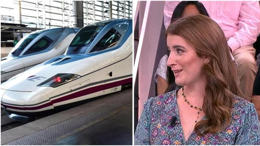 Montaje de Sofía y unos trenes de Alta Velocidad (AVE).