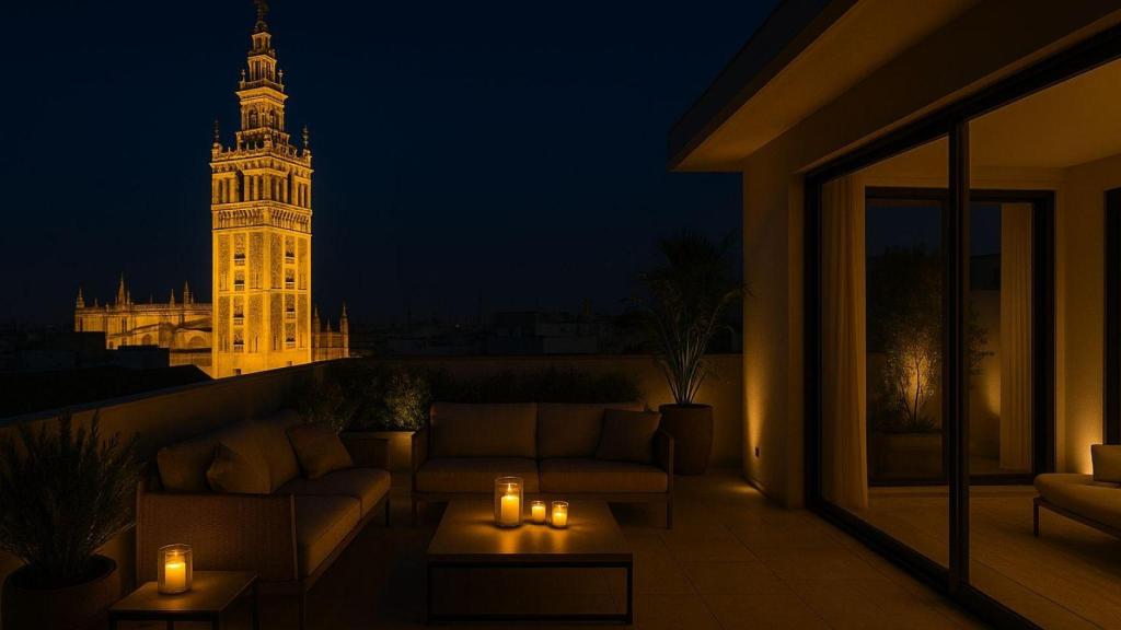 Recreación de las vistas de un ático así durante la noche.