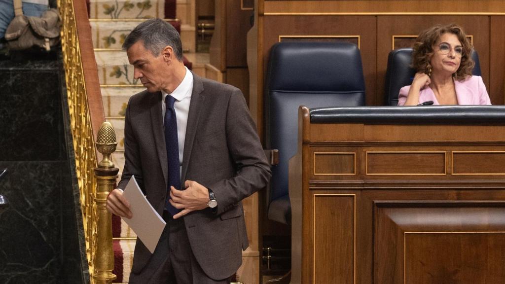 Pedro Sánchez, a su salida de la sesión de control al Gobierno.