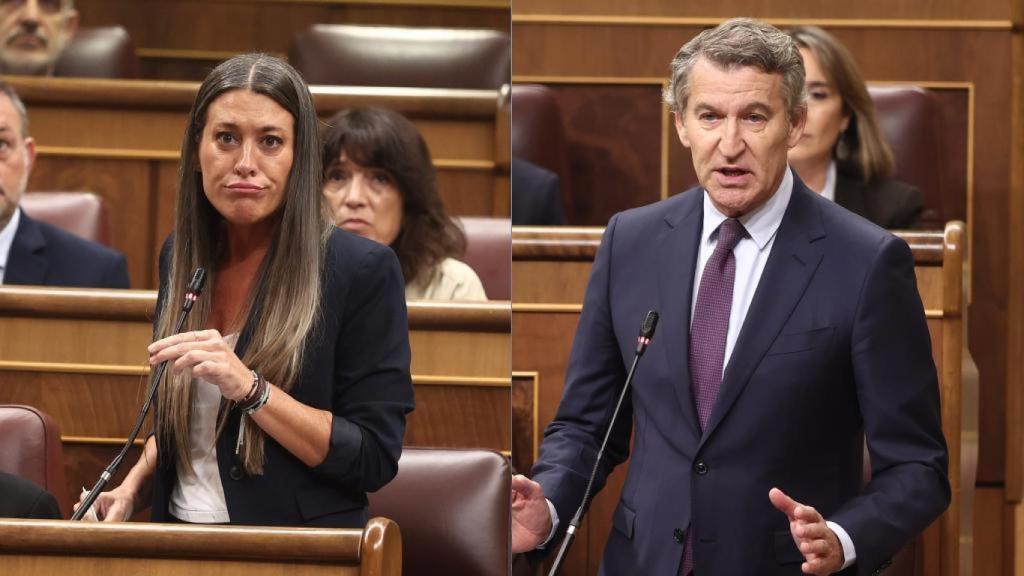 La portavoz de Junts, Míriam Nogueras (i) y el líder del PP, Alberto Núñez Feijóo (d).