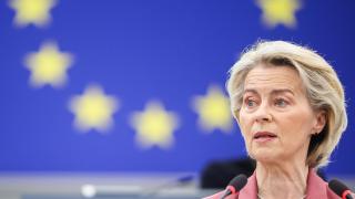 La presidenta Ursula von der Leyen, durante el debate de este miércoles en Estrasburgo
