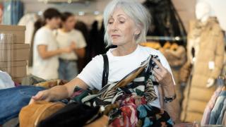 Una mujer compra en un mercadillo de segunda mano