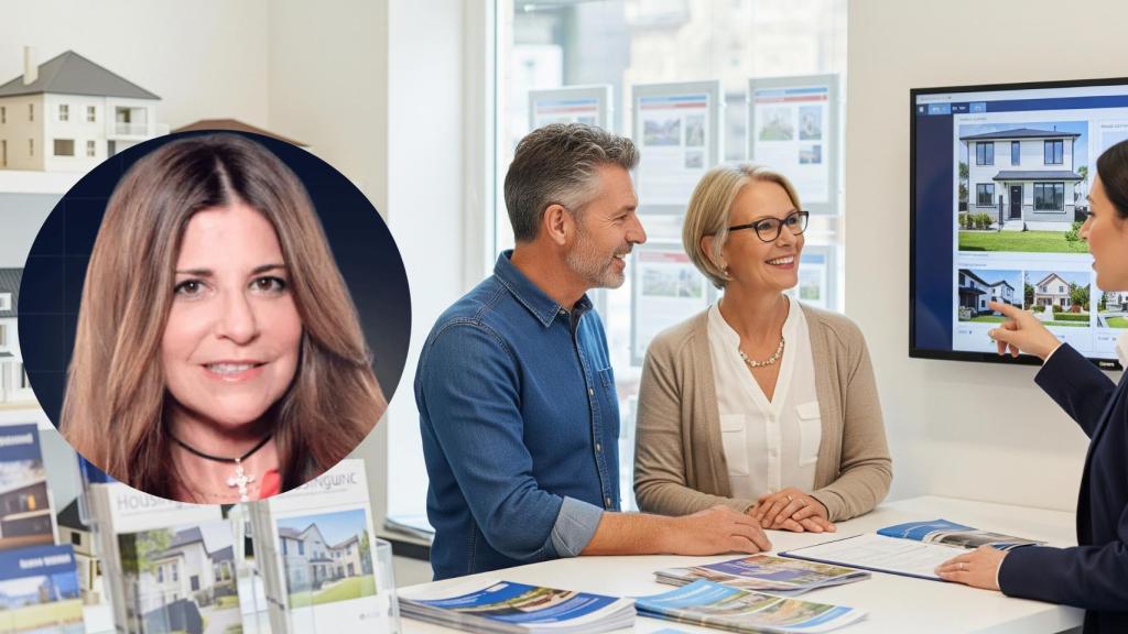 Montaje de Montse Cespedosa con una pareja buscando piso en una imagen creada con IA.