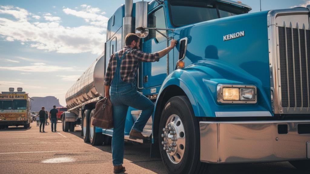 Imagen generada por IA de un hombre subiéndose a su camión en Estados Unidos.