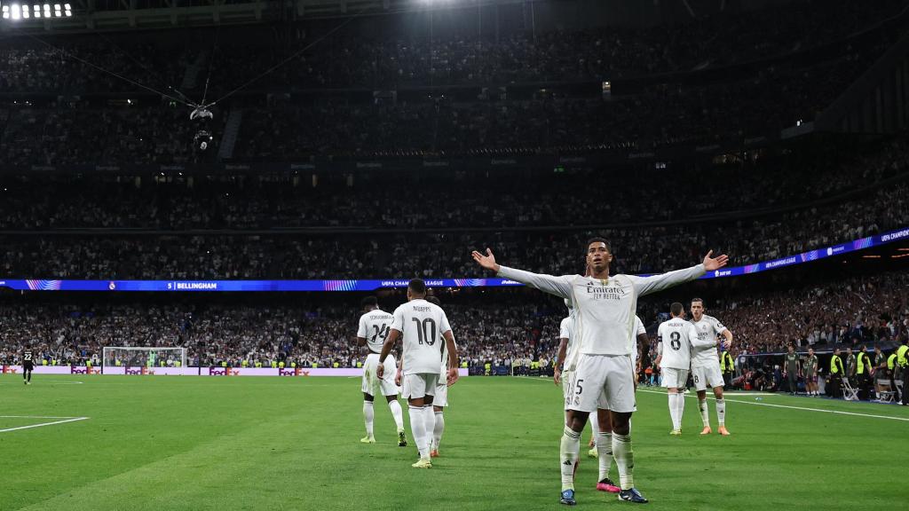 Jude Bellingham celebra el gol de la victoria del Real Madrid ante la Juventus