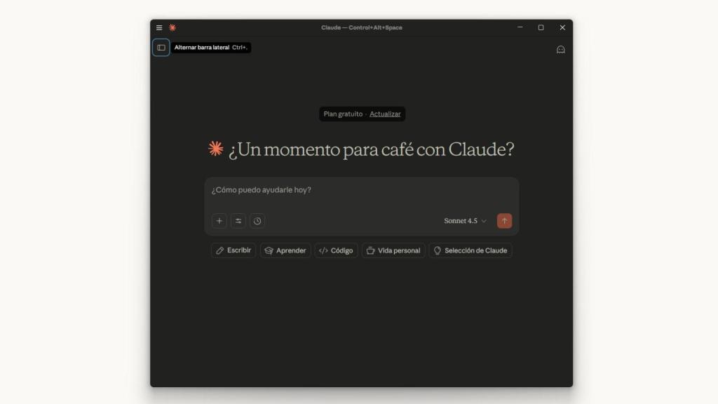 La interfaz típica de Claude en Windows