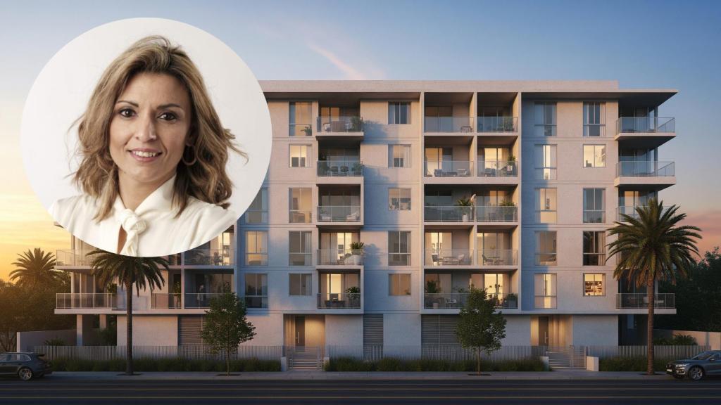 Montaje de Lorena A. Zenklussen con un bloque de viviendas en una imagen creada con IA.