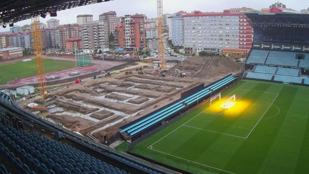 Obras de la grada de Gol, en el estadio de Balaídos, Vigo