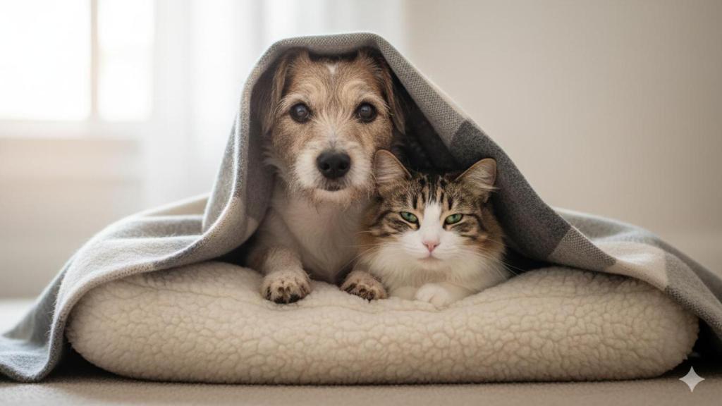 Un perro y un gato.