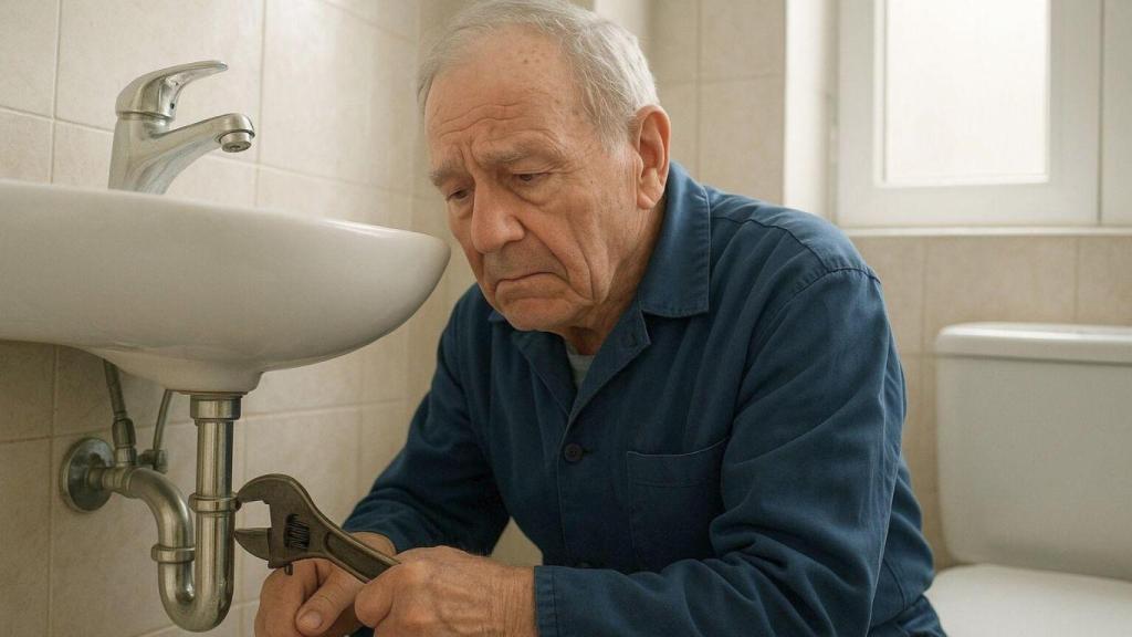 Un fontanero trabajando en una tubería. Imagen generada con IA.