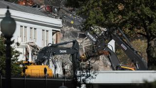 Cranes demolish the East Wing of the White House