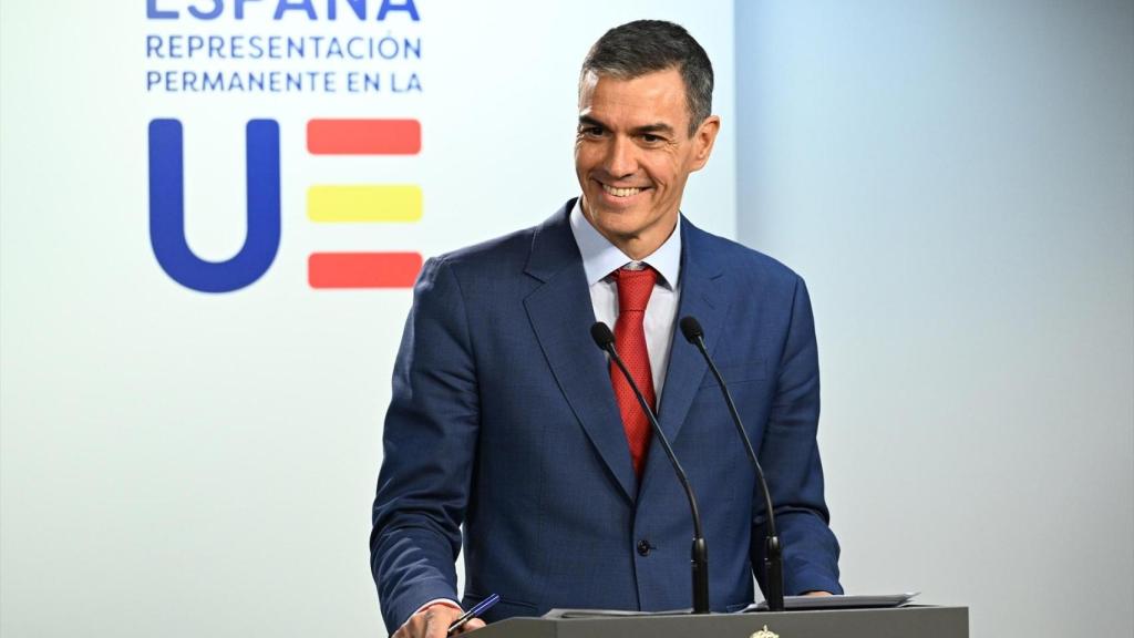 Pedro Sánchez este jueves en rueda de prensa en Bruselas.