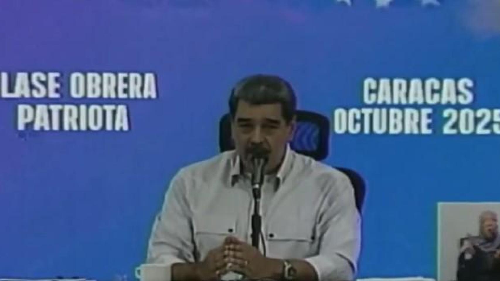 Nicolás Maduro este jueves en el momento en que pedía a Donald Trump que no inicie una guerra contra Venezuela.