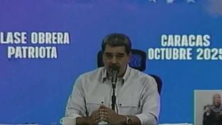 Nicolás Maduro este jueves en el momento en que pedía a Donald Trump que no inicie una guerra contra Venezuela.